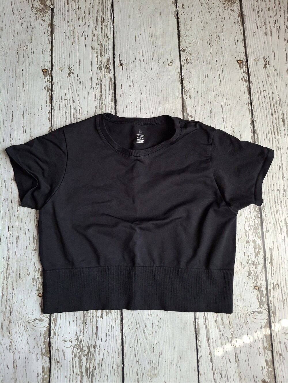 Offline By Aerie Black Cropped Short Sleeve Crop Top Stretchy